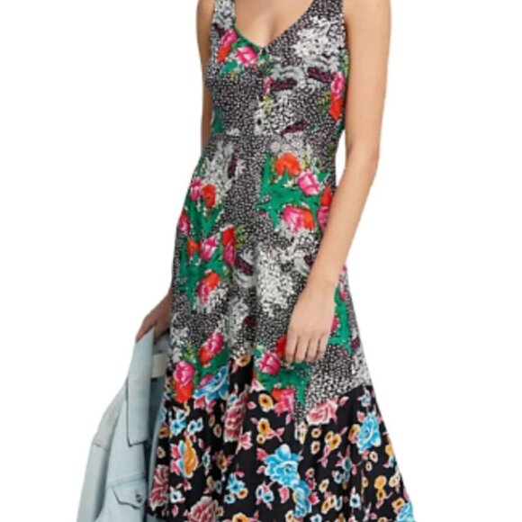 Anthropologie Midi Dress 2 Sleeveless Floral A-Line V-Neck Asymmetric Hem Spring - Picture 12 of 12